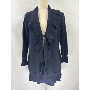St John Collection by Marie Gray Cardigan Black 12 Ruffle Knit Tie Front